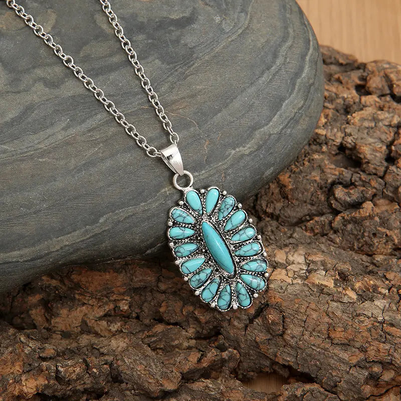Lovcia Artificial Turquoise Pendant Alloy Necklace-Necklaces-Turquoise-One Size-Turquoise