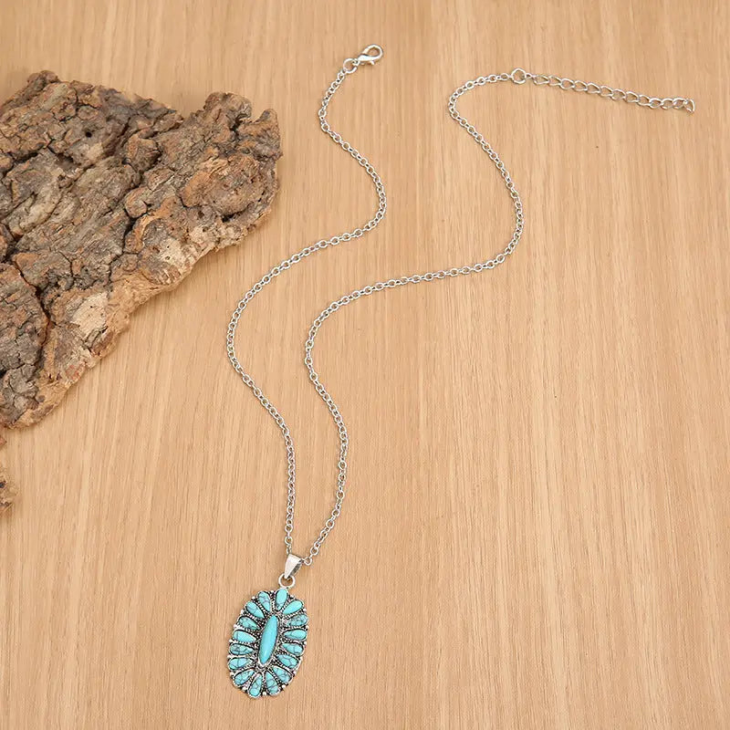 Lovcia Artificial Turquoise Pendant Alloy Necklace-Necklaces-Turquoise-One Size-Turquoise
