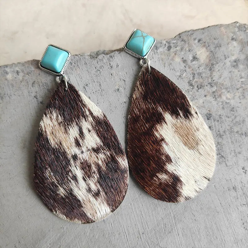 Lovcia Artificial Turquoise Teardrop Earrings-Earrings-Coffee Brown-One Size-Coffee Brown