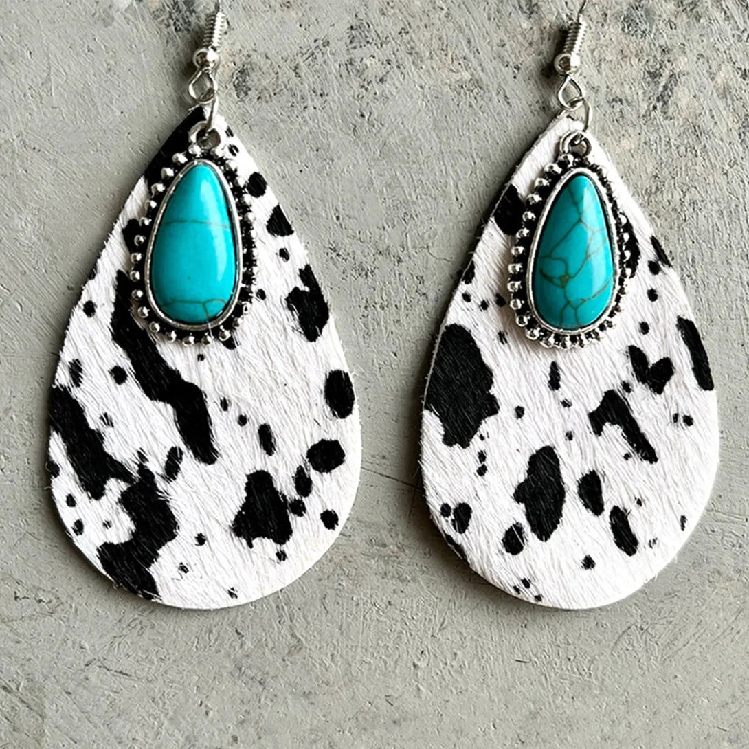 Lovcia Artificial Turquoise Teardrop Earrings-Earrings-Cow Print-One Size-Cow Print