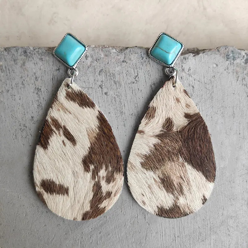 Lovcia Artificial Turquoise Teardrop Earrings-Earrings-Giraffe Print-One Size-Giraffe Print