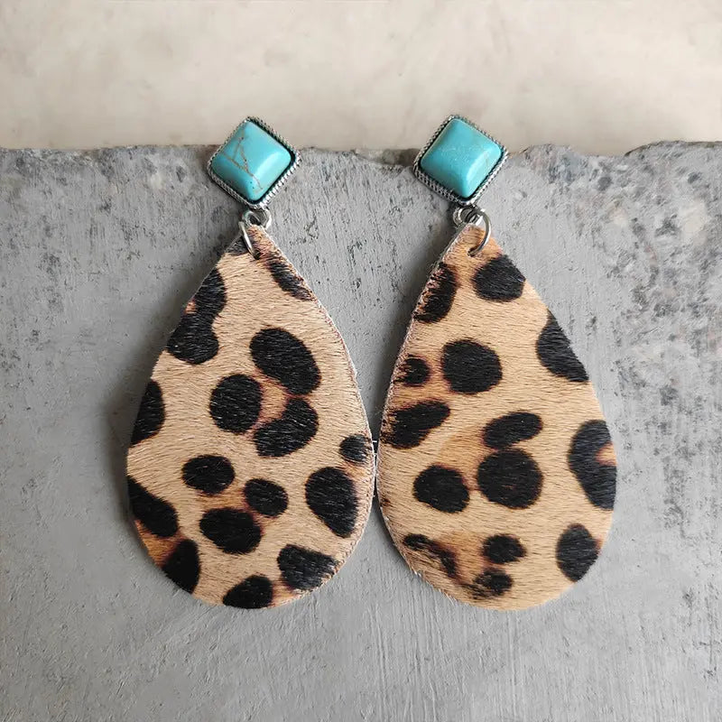 Lovcia Artificial Turquoise Teardrop Earrings-Earrings-Leopard-One Size-Leopard