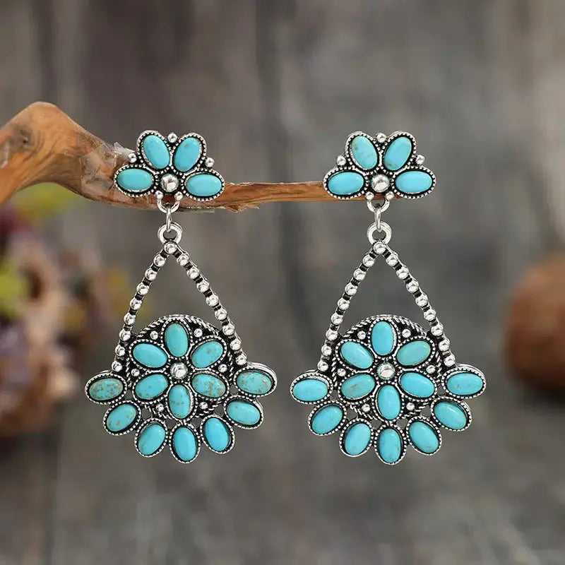 Lovcia Artificial Turquoise Teardrop Earrings-Earrings-Silver-One Size-Silver