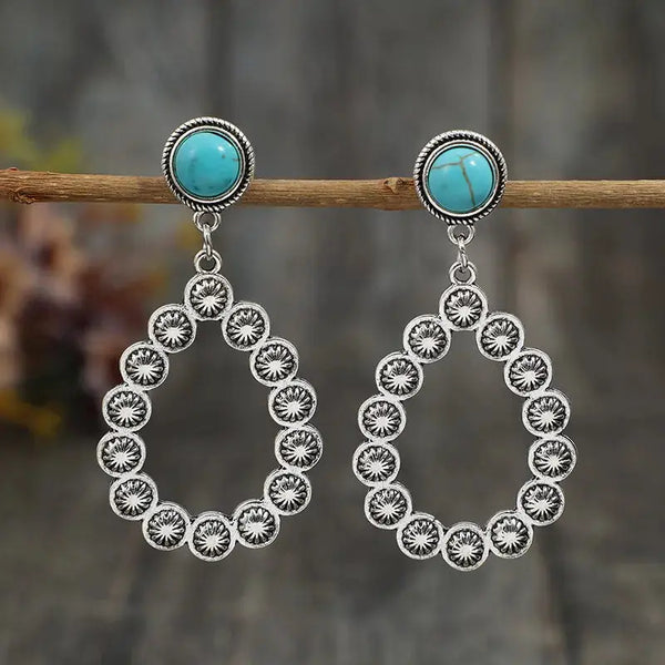 Lovcia Artificial Turquoise Teardrop Earrings-Earrings-Silver-One Size-Silver