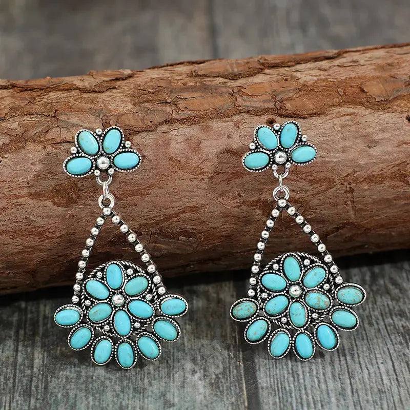 Lovcia Artificial Turquoise Teardrop Earrings-Earrings-Silver-One Size-Silver