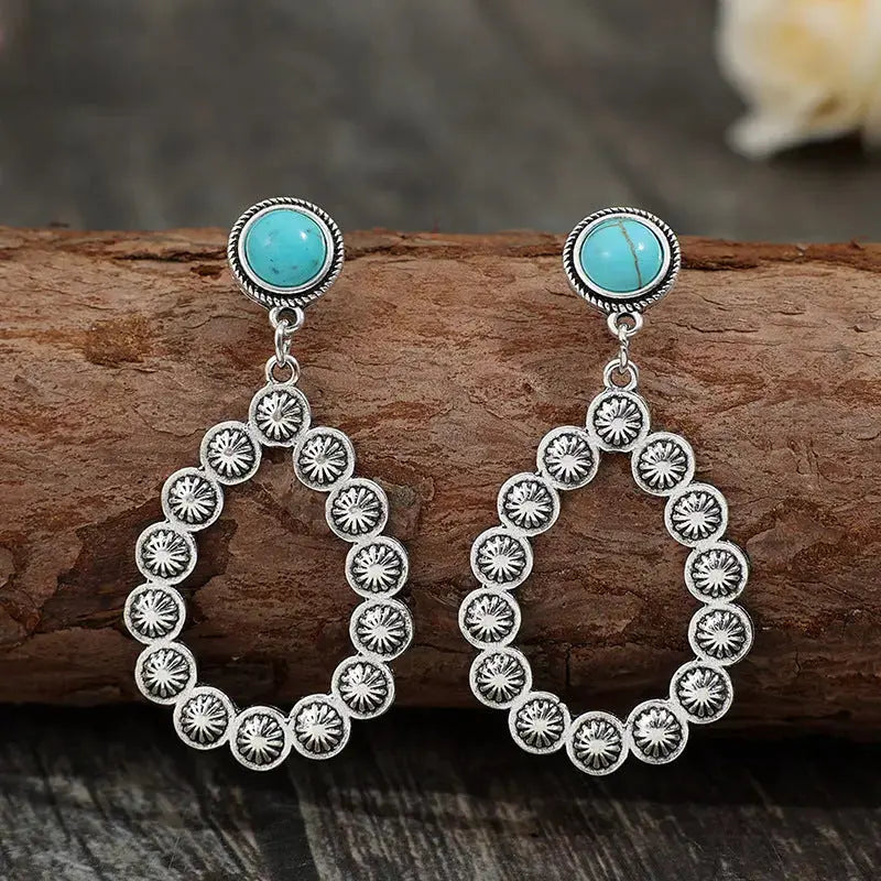 Lovcia Artificial Turquoise Teardrop Earrings-Earrings-Silver-One Size-Silver