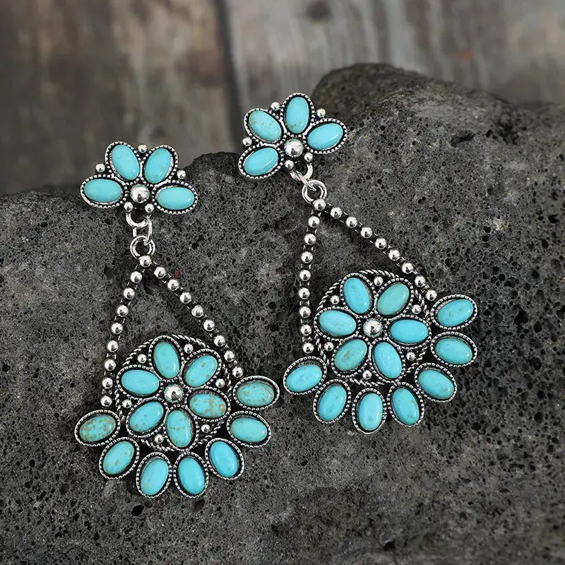 Lovcia Artificial Turquoise Teardrop Earrings-Earrings-Silver-One Size-Silver