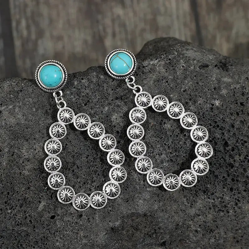 Lovcia Artificial Turquoise Teardrop Earrings-Earrings-Silver-One Size-Silver