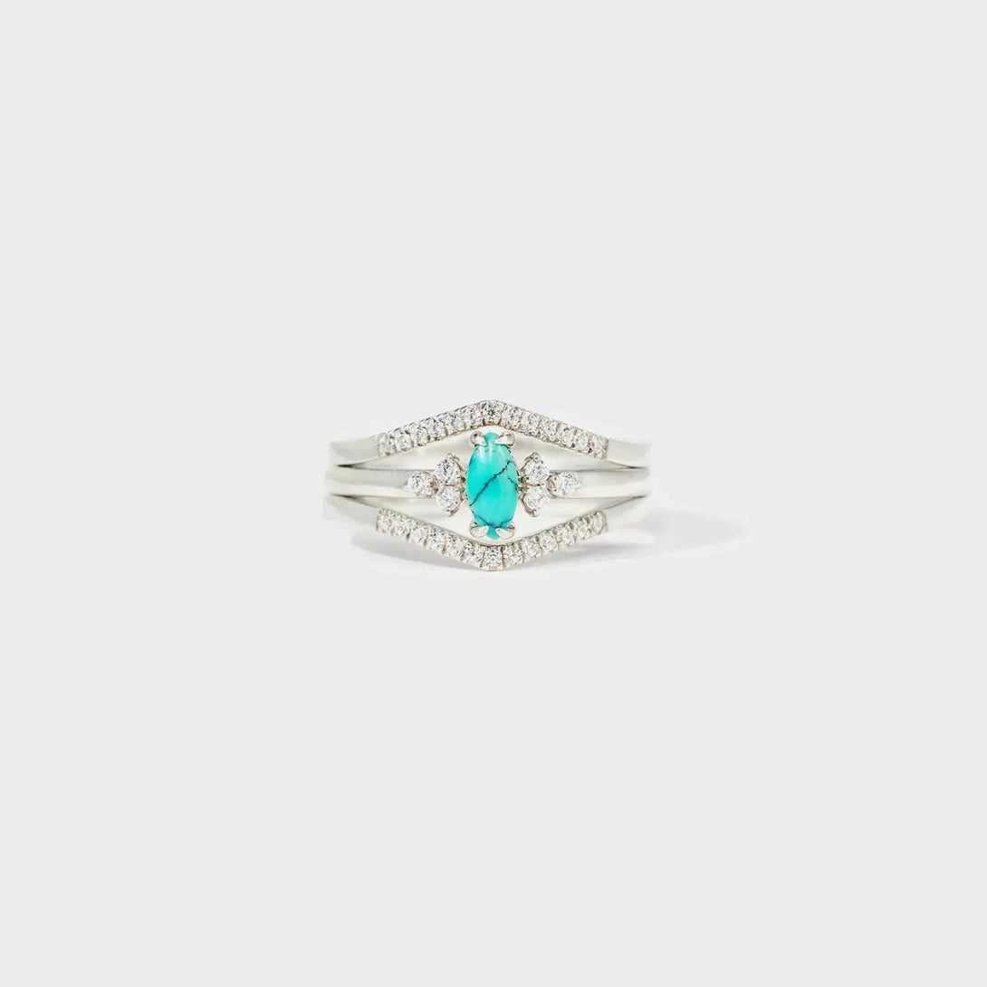 Lovcia Artificial Turquoise V Shape Inlaid Zircon Ring-Rings-Silver-5-Silver