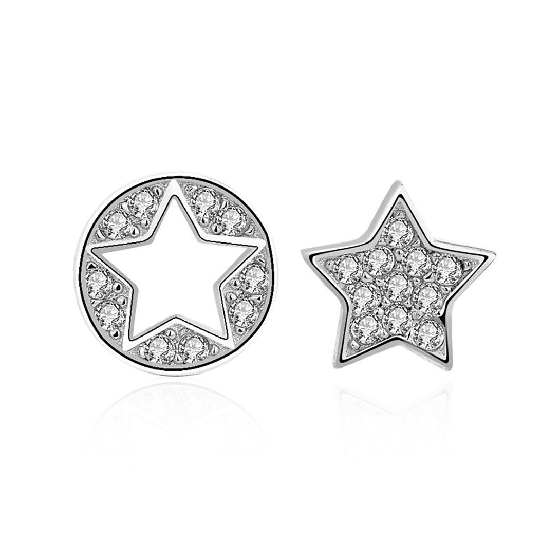 Lovcia Asymmetric Sterling Silver Star Stud Earrings for Women with Cubic Zirconia-Earrings-Silver-Silver