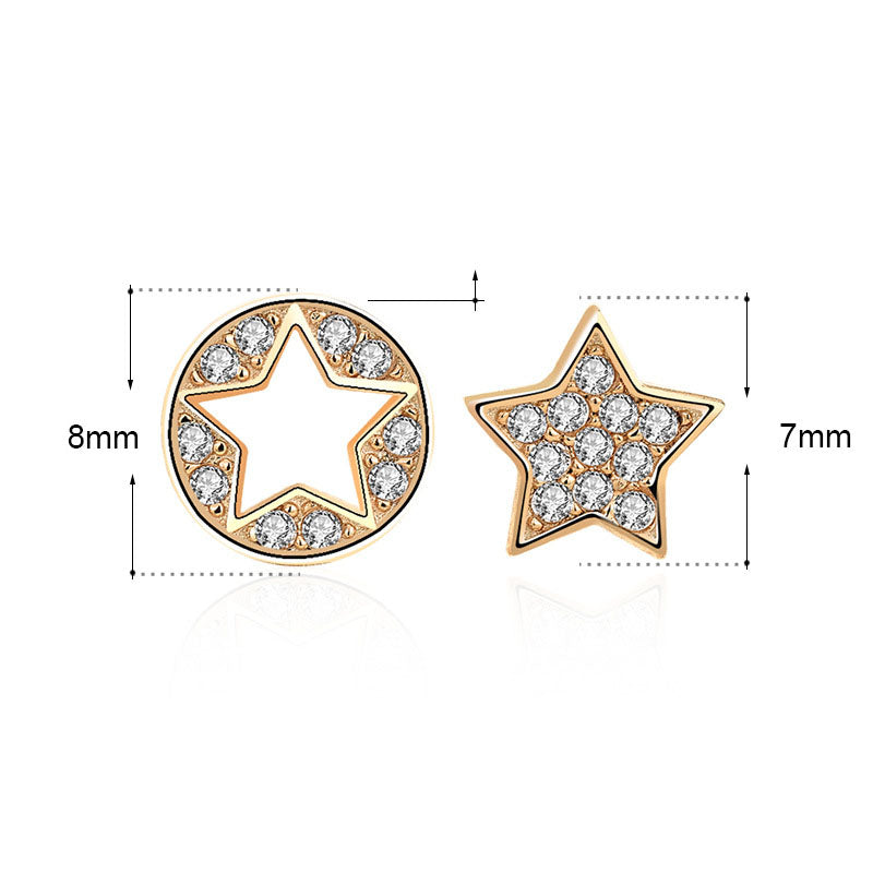 Lovcia Asymmetric Sterling Silver Star Stud Earrings for Women with Cubic Zirconia-Earrings-Silver-Silver