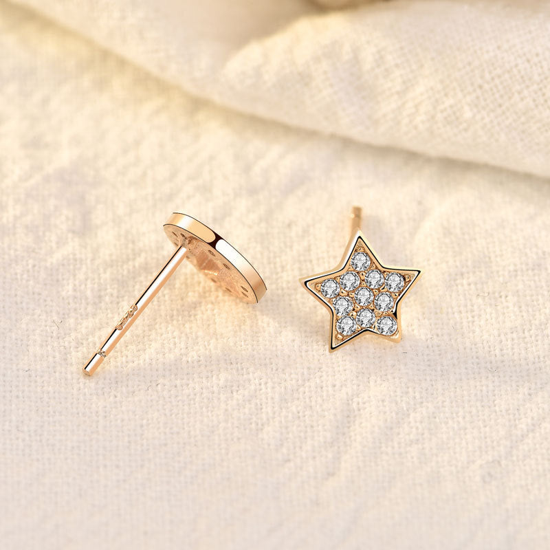 Lovcia Asymmetric Sterling Silver Star Stud Earrings for Women with Cubic Zirconia-Earrings-Silver-Silver