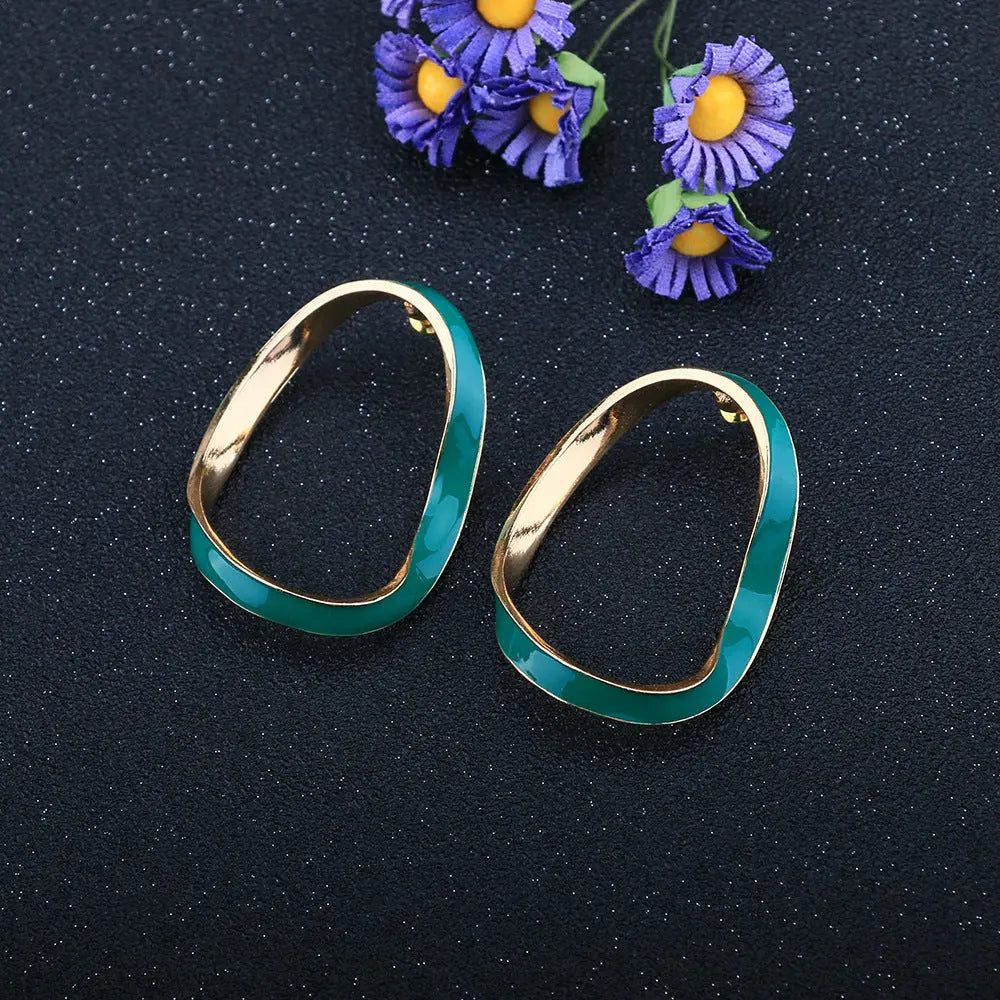 Lovcia Asymmetrical Color Enamel Wave Hoop Earrings for Women-Earrings-Black-Black