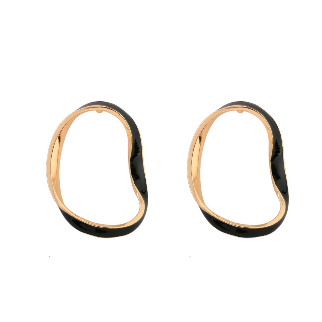 Lovcia Asymmetrical Color Enamel Wave Hoop Earrings for Women-Earrings-Black-Black