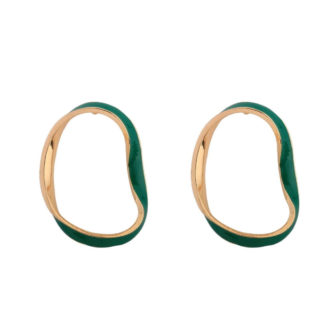 Lovcia Asymmetrical Color Enamel Wave Hoop Earrings for Women-Earrings-Green-Green