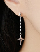 Lovcia Asymmetry Cross 925 Sterling Silver Dangle Earring-Earrings-Long Earring-