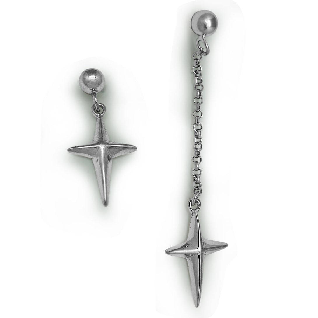 Lovcia Asymmetry Cross 925 Sterling Silver Dangle Earring-Earrings-Long Earring-Long Earring
