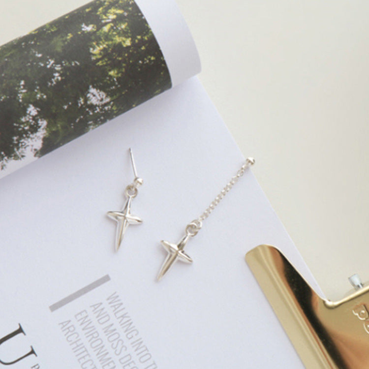Lovcia Asymmetry Cross 925 Sterling Silver Dangle Earring-Earrings-Long Earring-Long Earring