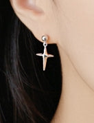 Lovcia Asymmetry Cross 925 Sterling Silver Dangle Earring-Earrings-Short Earring-Short Earring