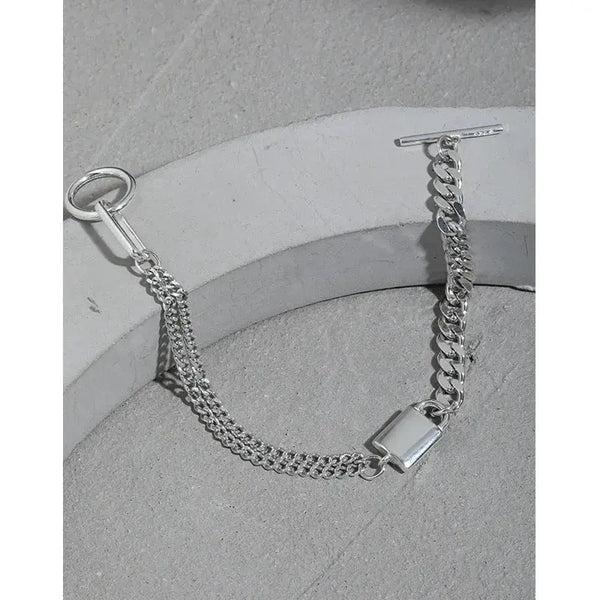 Lovcia Asymmetry Curb Chain OT 925 Sterling Silver Bracelet-Bracelets-Rhodium-Rhodium
