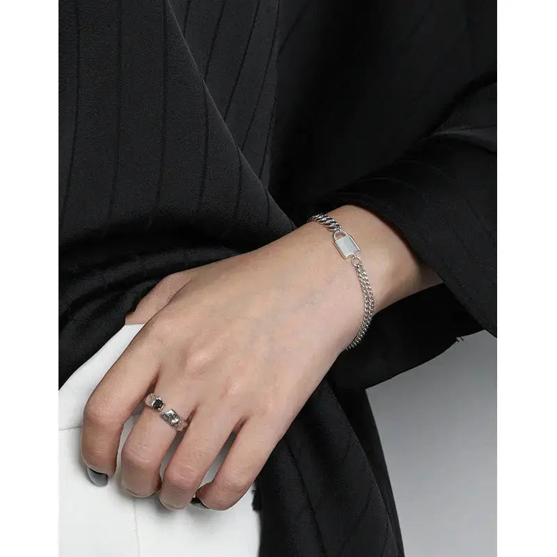Lovcia Asymmetry Curb Chain OT 925 Sterling Silver Bracelet-Bracelets-Rhodium-Rhodium