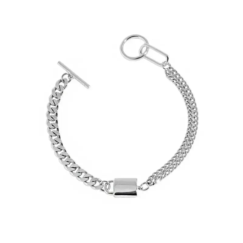Lovcia Asymmetry Curb Chain OT 925 Sterling Silver Bracelet-Bracelets-Rhodium-Rhodium