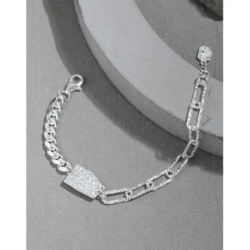 Lovcia Asymmetry Curb Paperclip Chain Geometry 925 Sterling Silver Bracelet-Bracelets-Rhodium-Rhodium