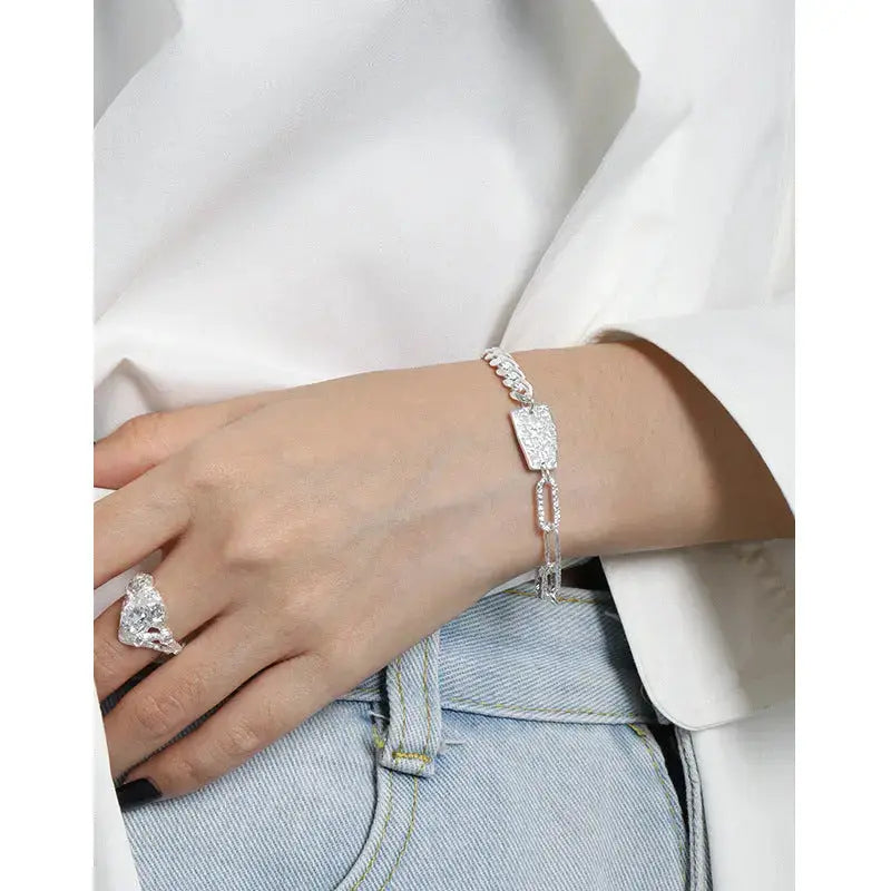 Lovcia Asymmetry Curb Paperclip Chain Geometry 925 Sterling Silver Bracelet-Bracelets-Rhodium-Rhodium
