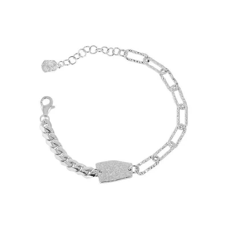 Lovcia Asymmetry Curb Paperclip Chain Geometry 925 Sterling Silver Bracelet-Bracelets-Rhodium-Rhodium