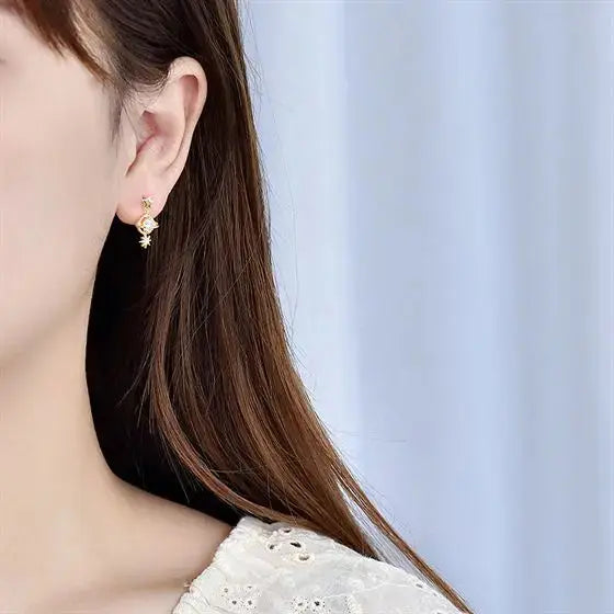 Lovcia Asymmetry CZ Planet Crescent Moon Star 925 Sterling Silver Dangling Earrings-Earrings-Silver-Silver