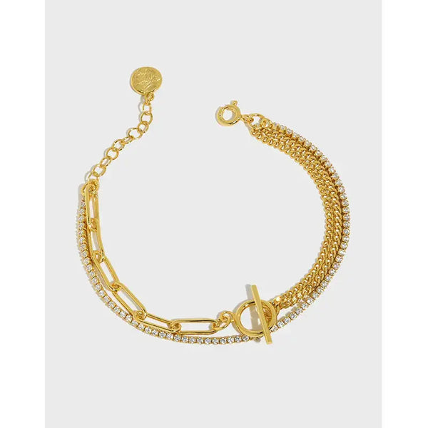 Lovcia Asymmetry Double Layer Hollow Chain CZ OT 925 Sterling Silver Bracelet-Bracelets-Rhodium-Rhodium