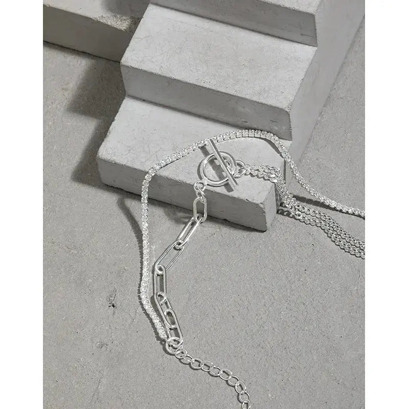 Lovcia Asymmetry Double Layer Hollow Chain CZ OT 925 Sterling Silver Bracelet-Bracelets-Rhodium-Rhodium