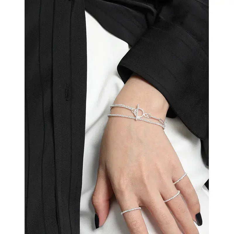 Lovcia Asymmetry Double Layer Hollow Chain CZ OT 925 Sterling Silver Bracelet-Bracelets-Rhodium-Rhodium