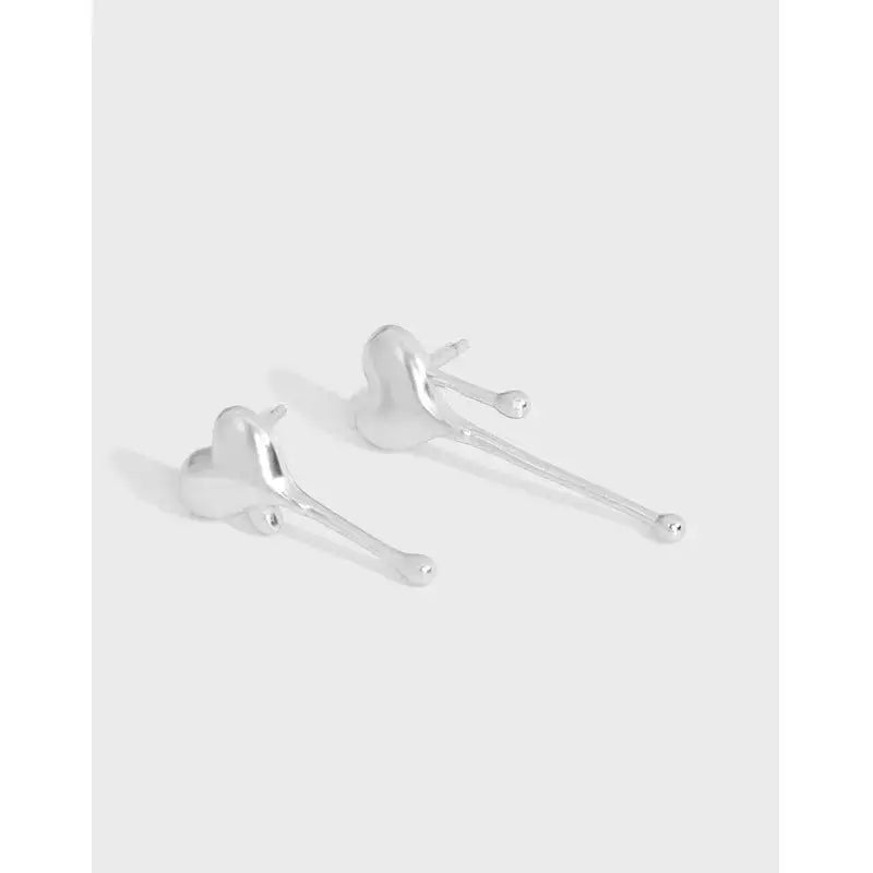 Lovcia Asymmetry Heart Dropping 925 Sterling Silver Dangling Earrings-Earrings-Rhodium-Rhodium