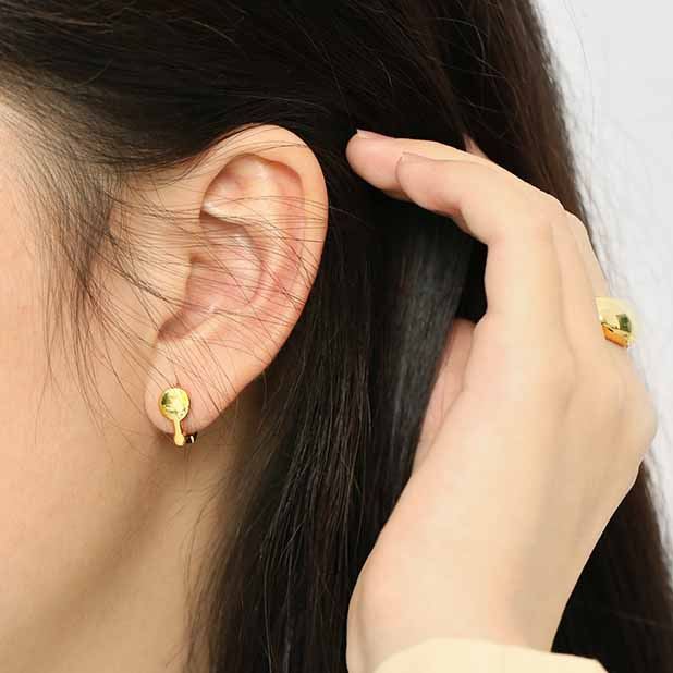 Lovcia Asymmetry Lock Key Hoop Earrings 10mm Gold Tone-Earrings-Yellow Gold-