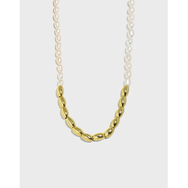 Lovcia Asymmetry Oval Natural Pearl Waterdrop 925 Sterling Silver Necklace-Necklaces-Rhodium-Rhodium