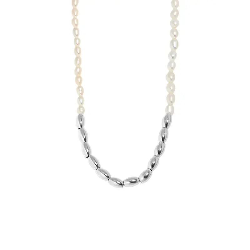 Lovcia Asymmetry Oval Natural Pearl Waterdrop 925 Sterling Silver Necklace-Necklaces-Rhodium-Rhodium