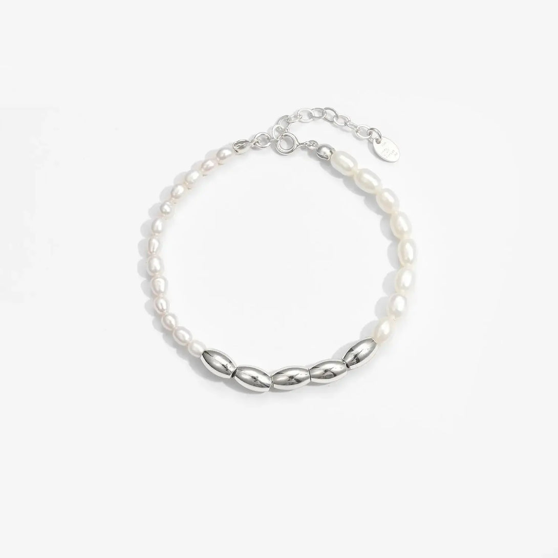 Lovcia Asymmetry Oval Natural Pearls Beads 925 Sterling Silver Bracelet-Bracelets-Rhodium-Rhodium