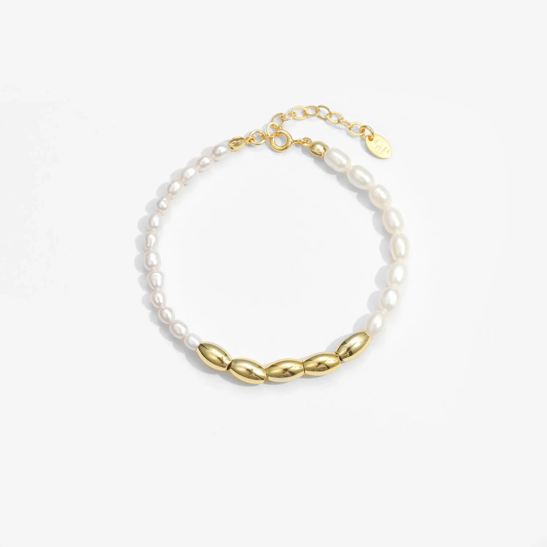 Lovcia Asymmetry Oval Natural Pearls Beads 925 Sterling Silver Bracelet-Bracelets-Rhodium-Rhodium