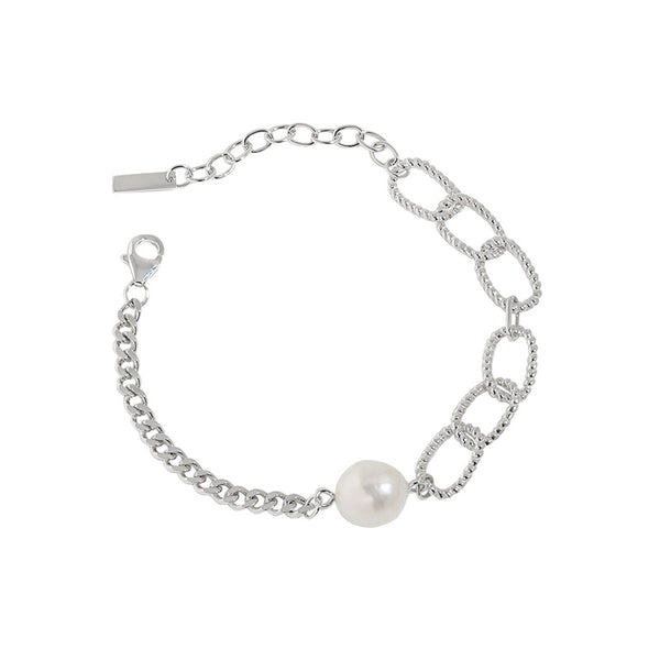 Lovcia Asymmetry Pearl Chain Bracelet 925 Silver 10.5mm-Bracelets-Rhodium-Rhodium