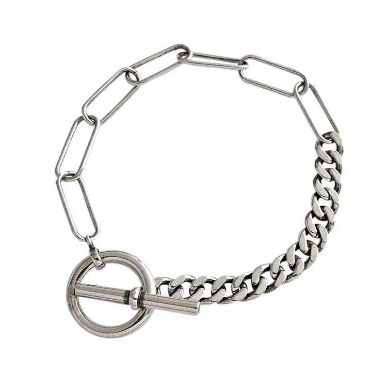 Lovcia Asymmetry Vintage Curb Chain OT 925 Sterling Silver Bracelet-Bracelets-185mm-185mm