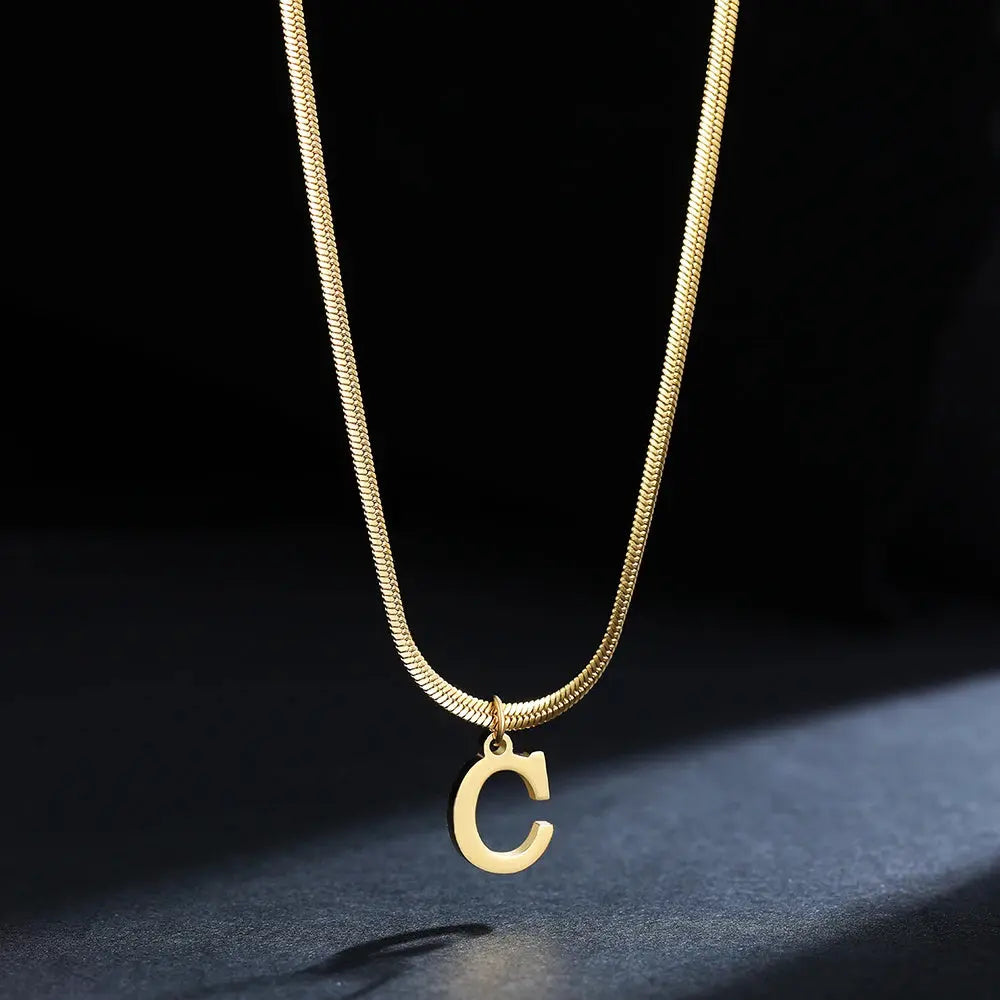 Lovcia AtoZ Personality Trends Letter Pendant Necklace for Women-Necklaces-Gold-C-Gold