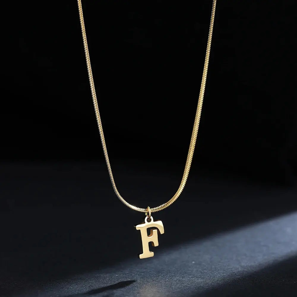 Lovcia AtoZ Personality Trends Letter Pendant Necklace for Women-Necklaces-Gold-F-Gold