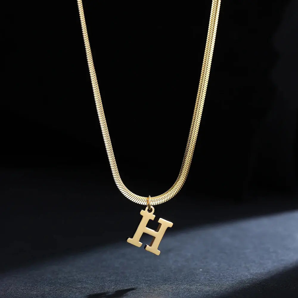 Lovcia AtoZ Personality Trends Letter Pendant Necklace for Women-Necklaces-Gold-H-Gold