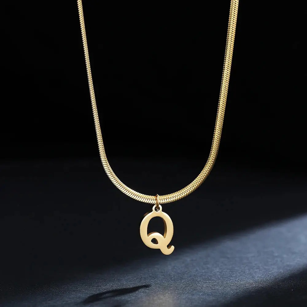 Lovcia AtoZ Personality Trends Letter Pendant Necklace for Women-Necklaces-Gold-Q-Gold