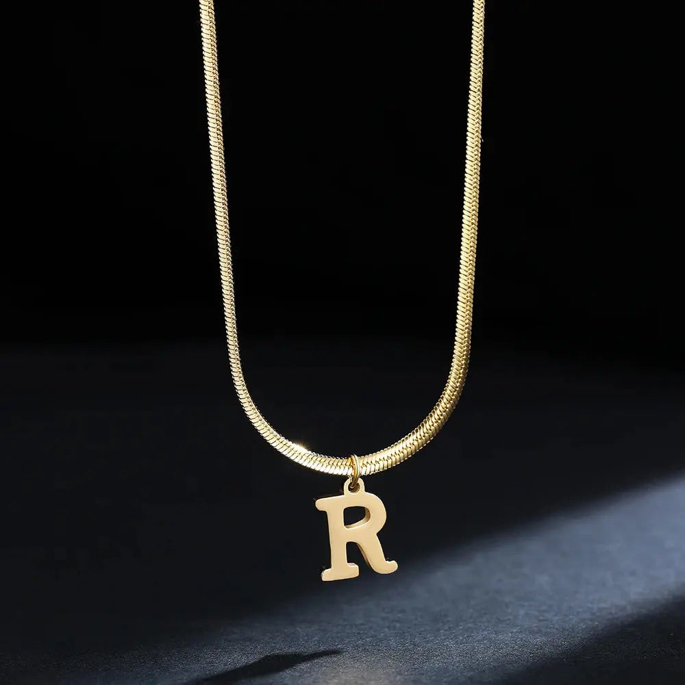 Lovcia AtoZ Personality Trends Letter Pendant Necklace for Women-Necklaces-Gold-R-Gold