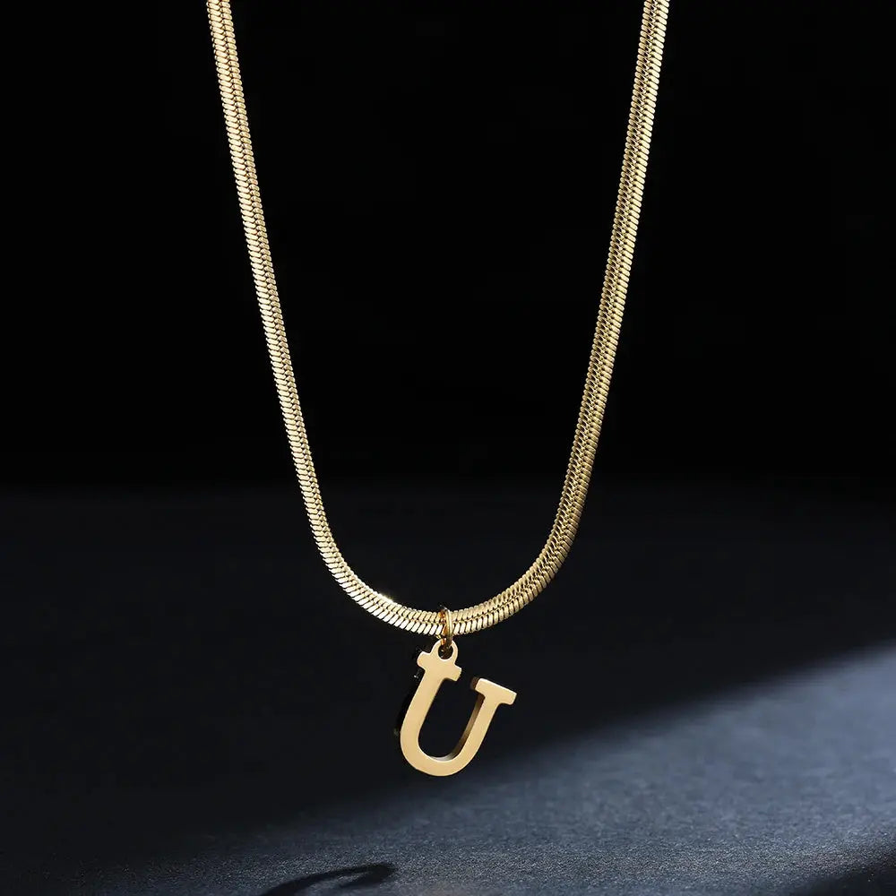 Lovcia AtoZ Personality Trends Letter Pendant Necklace for Women-Necklaces-Gold-U-Gold
