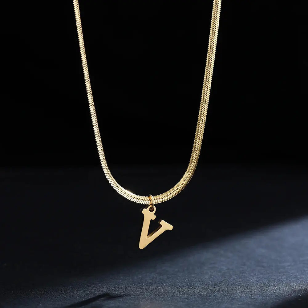 Lovcia AtoZ Personality Trends Letter Pendant Necklace for Women-Necklaces-Gold-V-Gold