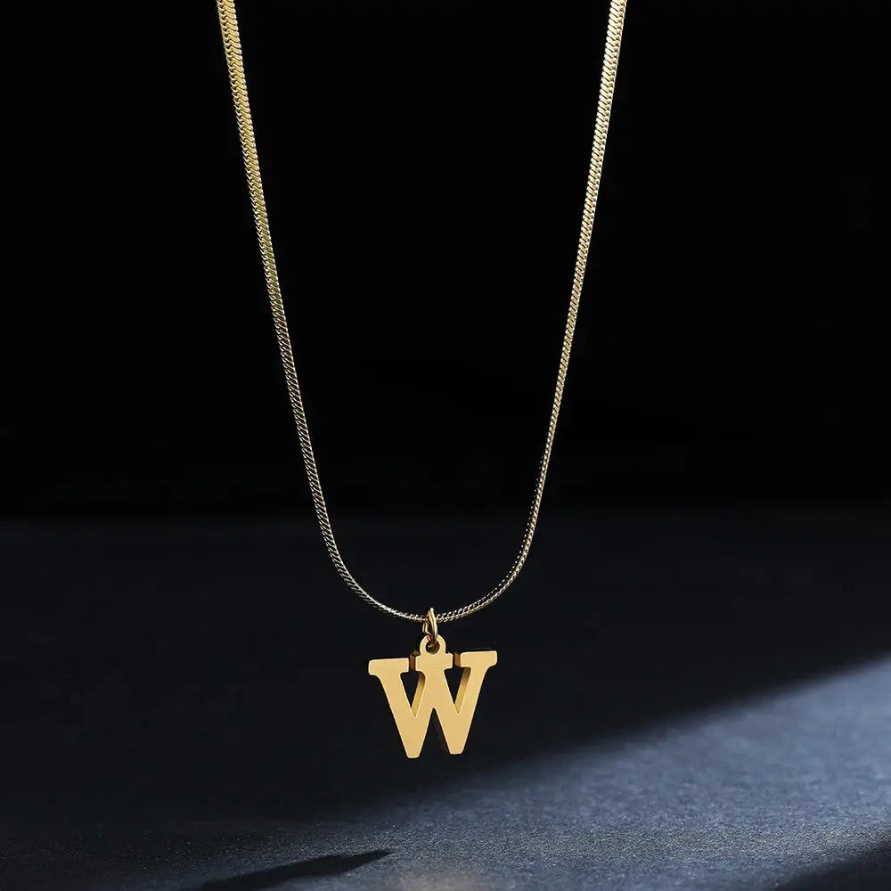 Lovcia AtoZ Personality Trends Letter Pendant Necklace for Women-Necklaces-Gold-W-Gold