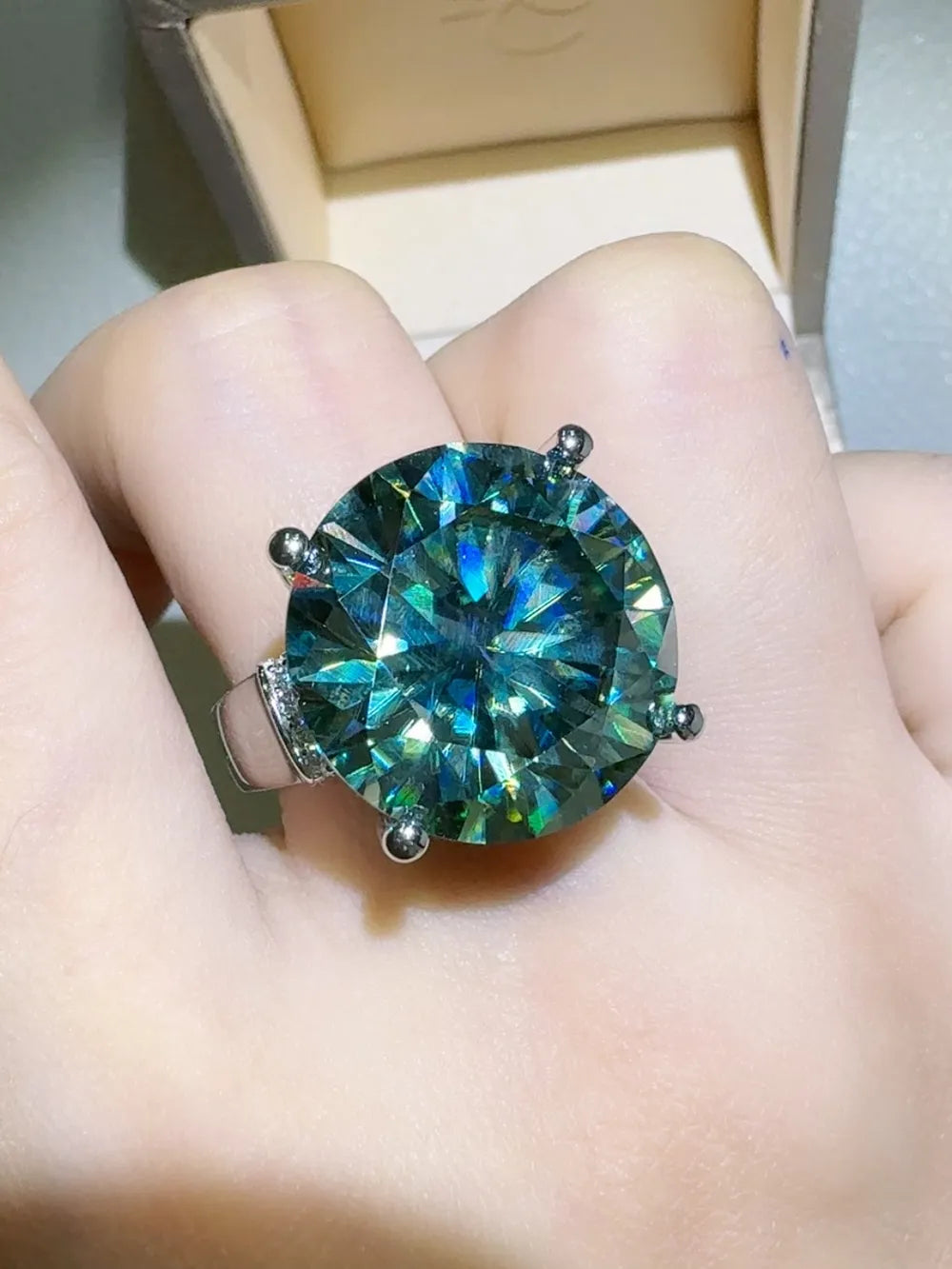 Lovcia Aurora Green 20 Carat Moissanite 925 Sterling Silver Ring for Women - Turquoise-5- - Buy latest trendy Rings for Women and Girls